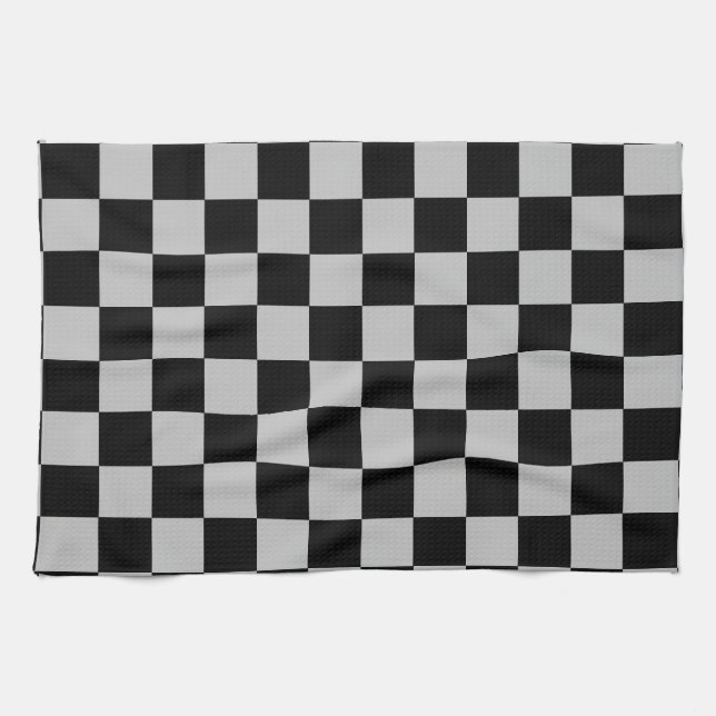 Black & Grey Checked - Tea Towel (Horizontal)