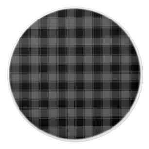 Black & Grey Chequered Plaid Squares Boys Mens Ceramic Knob