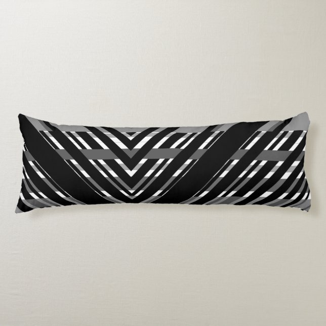 Black Grey Chevron Barcode Striped Body Cushion (Front)
