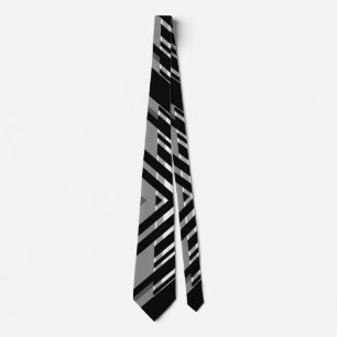 Black Grey Chevron Barcode Striped Tie