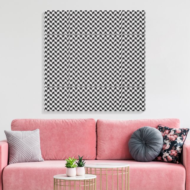 Black/Grey Chevron Stretched Canvas Print (Insitu(LivingRoom))