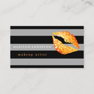 Black & Grey Chic Gold Lips - Makeup Artist Business Card