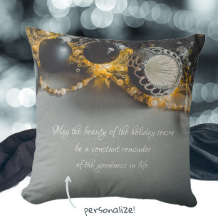 Black Grey Christmas Ornaments with Garlands Cushion