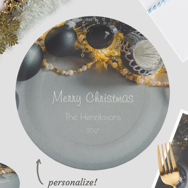 Black Grey Christmas Ornaments with Garlands Paper Plate (Creator Uploaded)