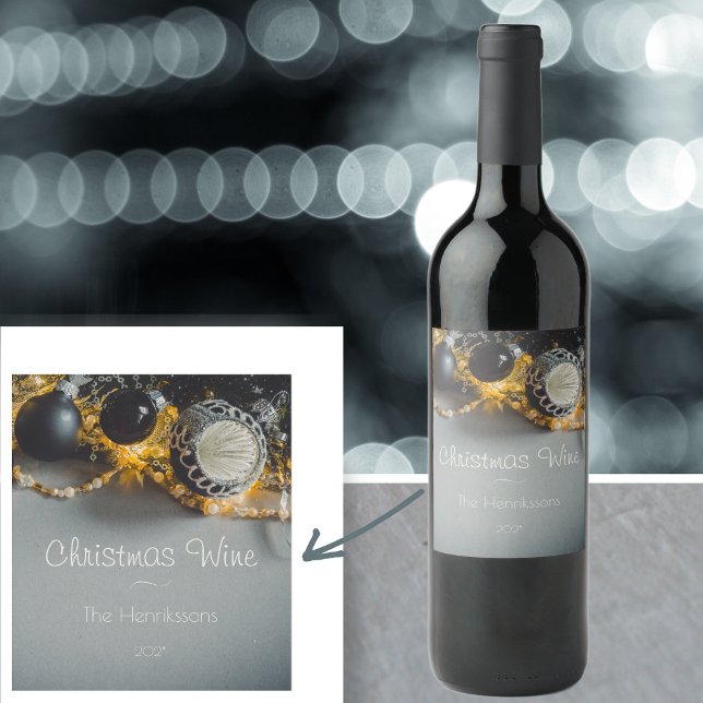 Black Grey Christmas Ornaments with Garlands Wine Label (Creator Uploaded)