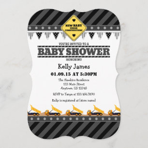 Black Grey Construction Baby Shower Invitation