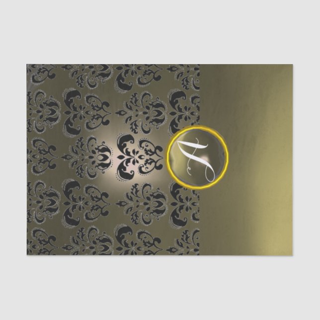 BLACK GREY DAMASK GEMSTONE MONOGRAM Floral Tissue Paper (Front)