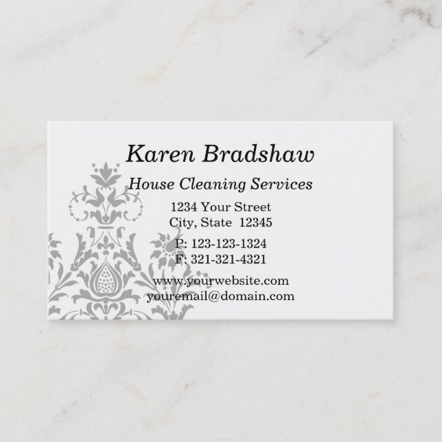 Black & Grey Damask Interior Design Business Card (Front)