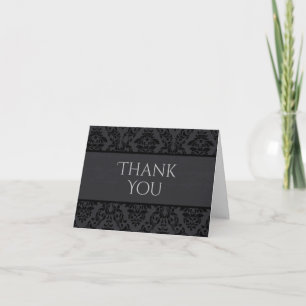 Black & Grey Damask Thank You Cards