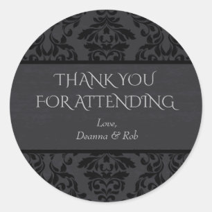 Black & Grey Damask Thank You Stickers