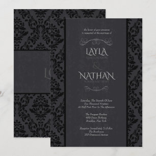 Black & Grey Damask Wedding Invitations