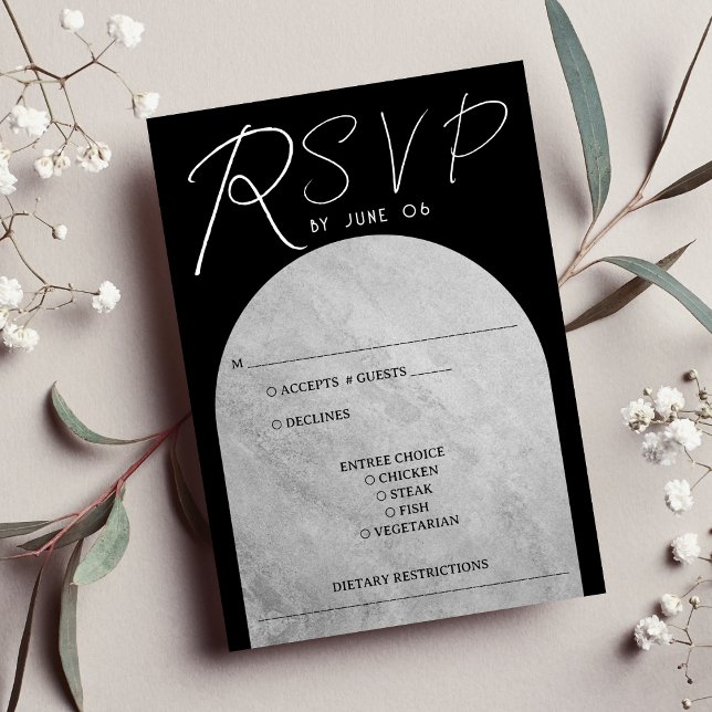 Black & Grey Dark Gothic Headstone Arch Wedding RSVP Card (Black & Grey Dark Gothic Headstone Arch Wedding RSVP Card)