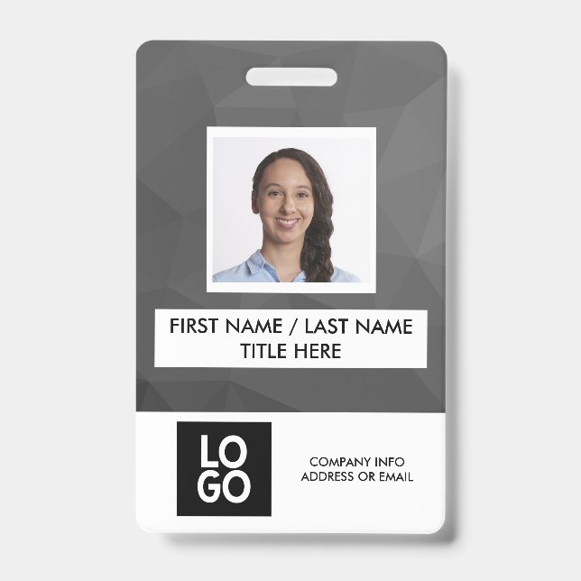 Black Grey Dark Modern Custom Employee Photo Name ID Badge (Front)