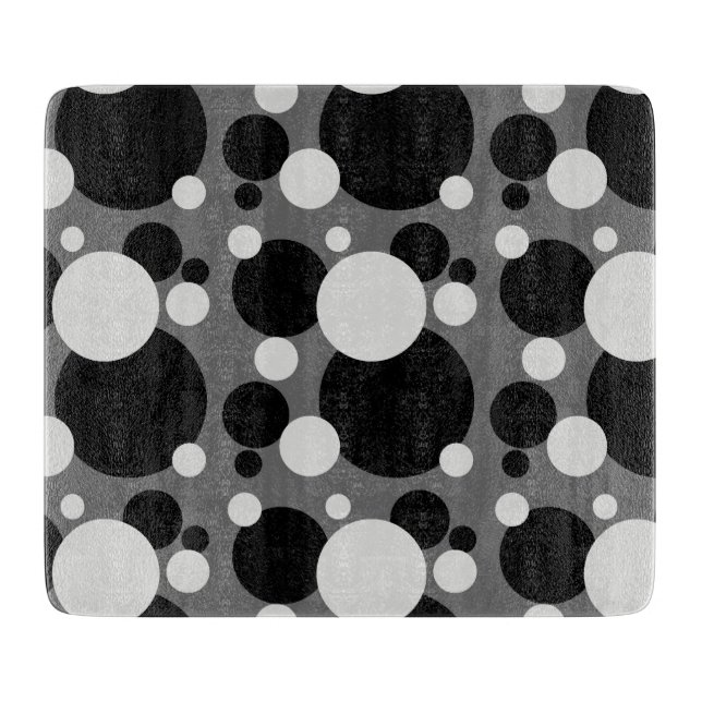 Black grey dotted circles glass cutting board (Front)