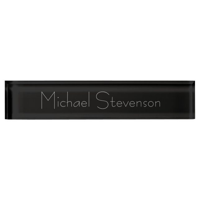 Black Grey Elegant Modern Business Nameplate (Front)