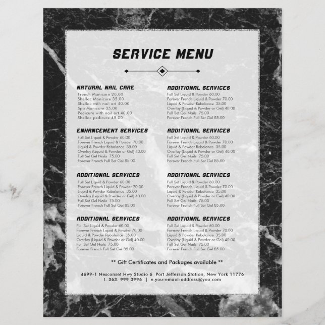 Black & Grey Faux Marble Service Price List Flyer (Front)