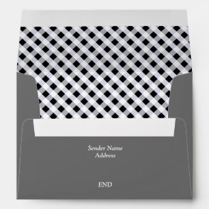 Black Grey Gingham Plaid Lined Envelope