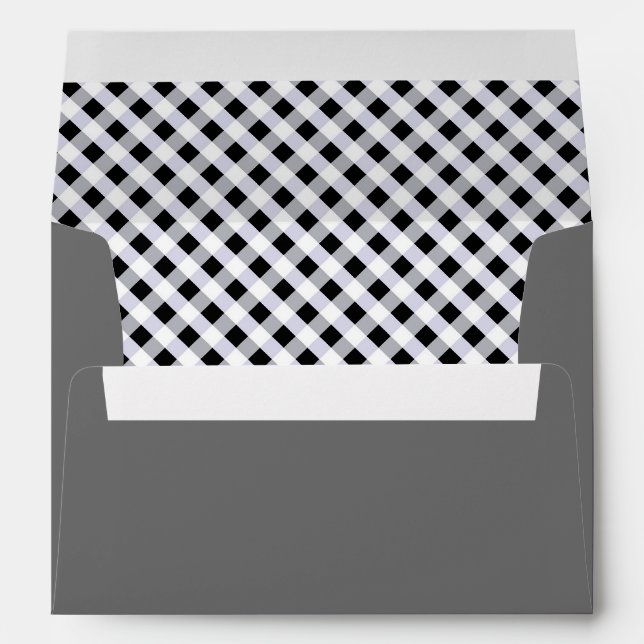 Black Grey Gingham Plaid Lined Envelope (Back (Bottom))