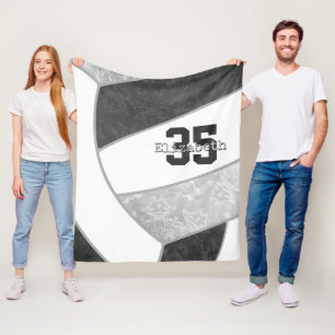 Black grey girly volleyball w athlete custom name fleece blanket