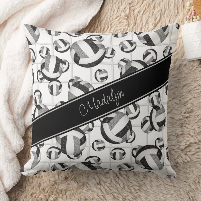 black grey girly volleyballs pattern w net accent cushion (Blanket)