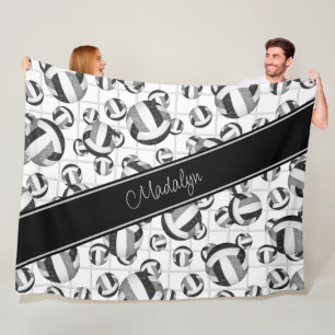 black grey girly volleyballs pattern w net accent fleece blanket