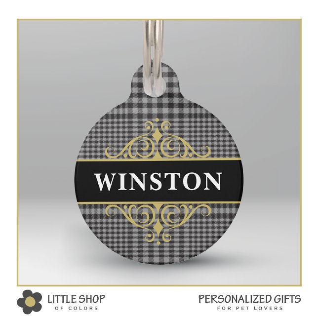Black Grey Glen Plaid Customised Pet Tag (Creator Uploaded)