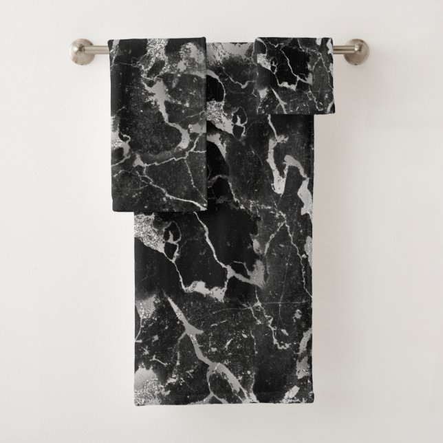 Black & Grey Glitter Marble 2 Bath Towel Set (Insitu)