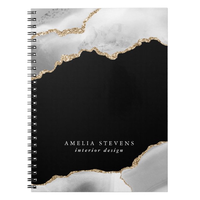 Black, Grey & Gold Agate Business Notebook (Front)