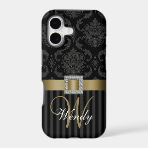 Black Grey Gold Damask Stripes iPhone 5 Case