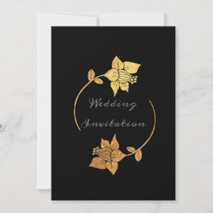 Black Grey Gold Floral Wreath Luxury Elegant Invitation