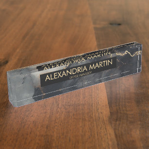 Black Grey Gold Glitter Office Desk Name Nameplate