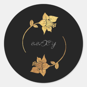 Black Grey Gold Lux Floral Save The Date Classic Round Sticker