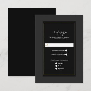 Black Grey Gold Modern Minimal Wedding RSVP Card