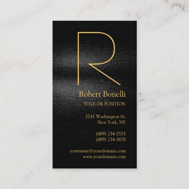 Black Grey Gold Monogram Business Card (Front)