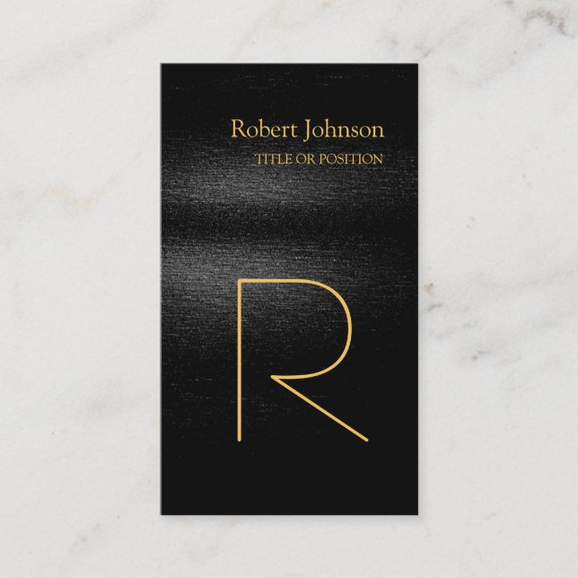 Black Grey Gold Monogram Business Card (Front)