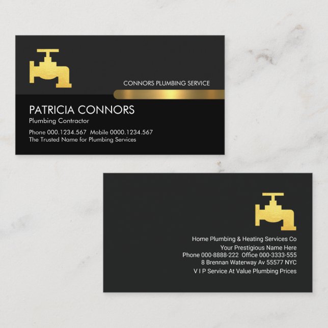 Black Grey Gold Tab Plumber Faucet Business Card (Front/Back)