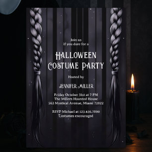 Black & Grey Gothic Braids Halloween Costume Party Invitation