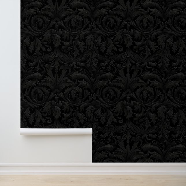 Black Grey Gothic Jacquard Gothic Bedroom Decor Wallpaper (Application)