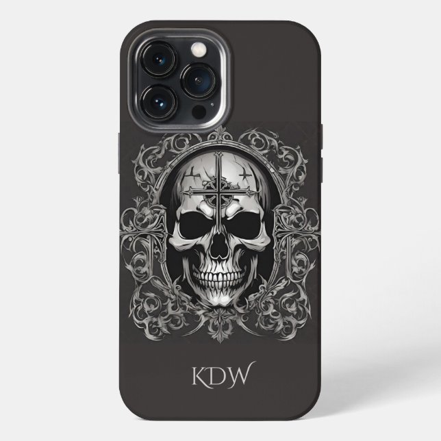 Black & Grey Gothic Skull Monogram  iPhone Case (Back)