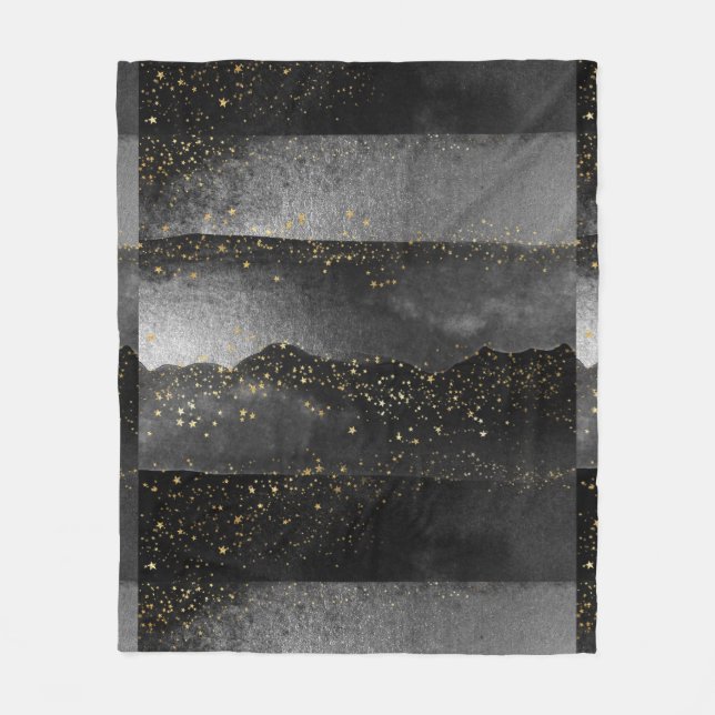 Black grey gradient cosmic star space fleece blanket (Front)