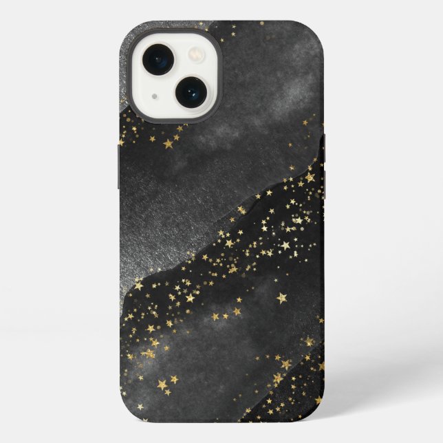 Black grey gradient cosmic star space iPhone case (Back)