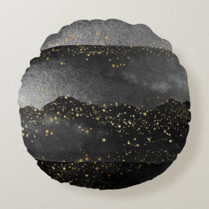 Black grey gradient cosmic star space round cushion