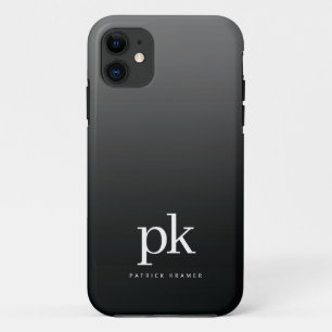Black Grey Gradient Simple Monogram Initials Case-Mate iPhone Case