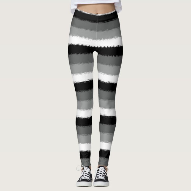 Black Grey Grey Ash white Stripe Leggings (Front)