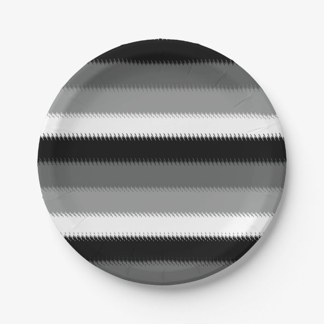 Black Grey Grey Ash white Stripe Paper Plate (Front)