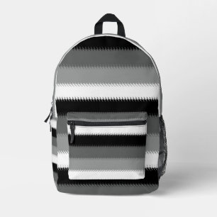 Black Grey Grey Ash white Stripe Printed Backpack
