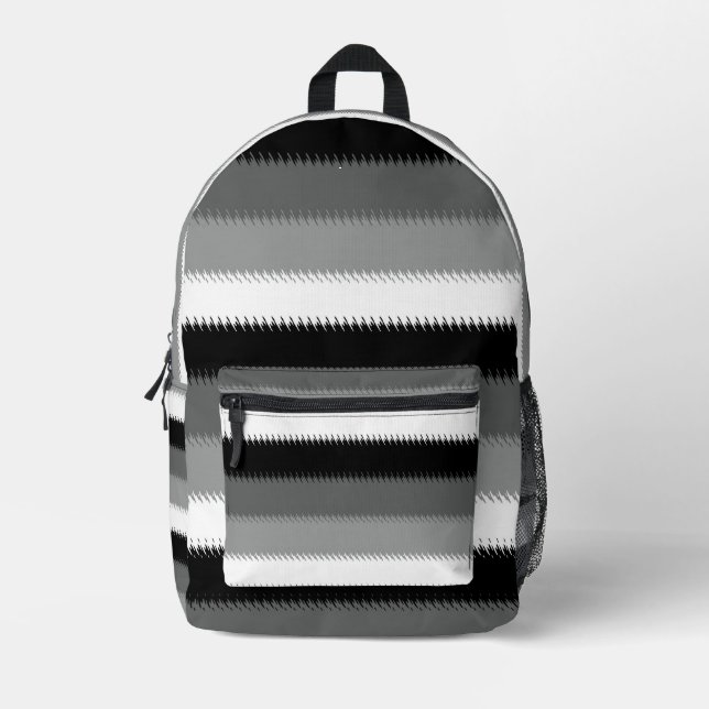 Black Grey Grey Ash white Stripe Printed Backpack (Front)