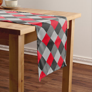 Black Grey Grey Silver Red Plaid Short Table Runner