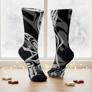 Black Grey Haida Eagle Thunder Bird Native Art Socks