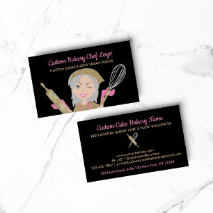 Black Grey Haired Pastry Bakery Chef Vegetarian Business Card